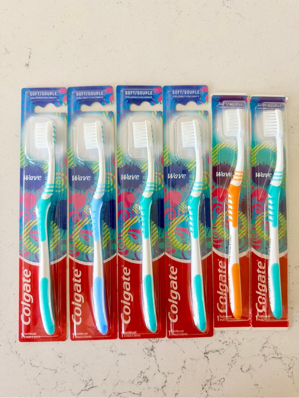 Wave Soft Toothbrush - White with Teal and Orange Accents
